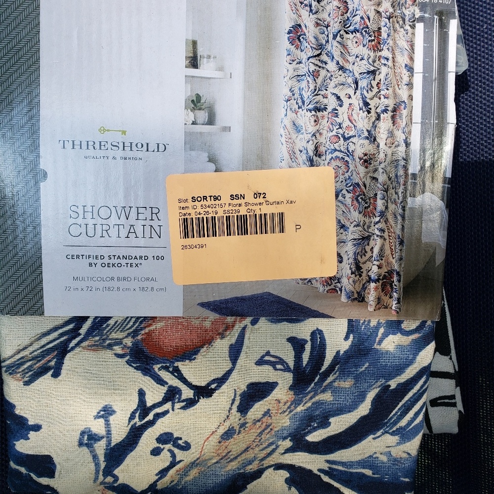 New floral blue bird shower curtain